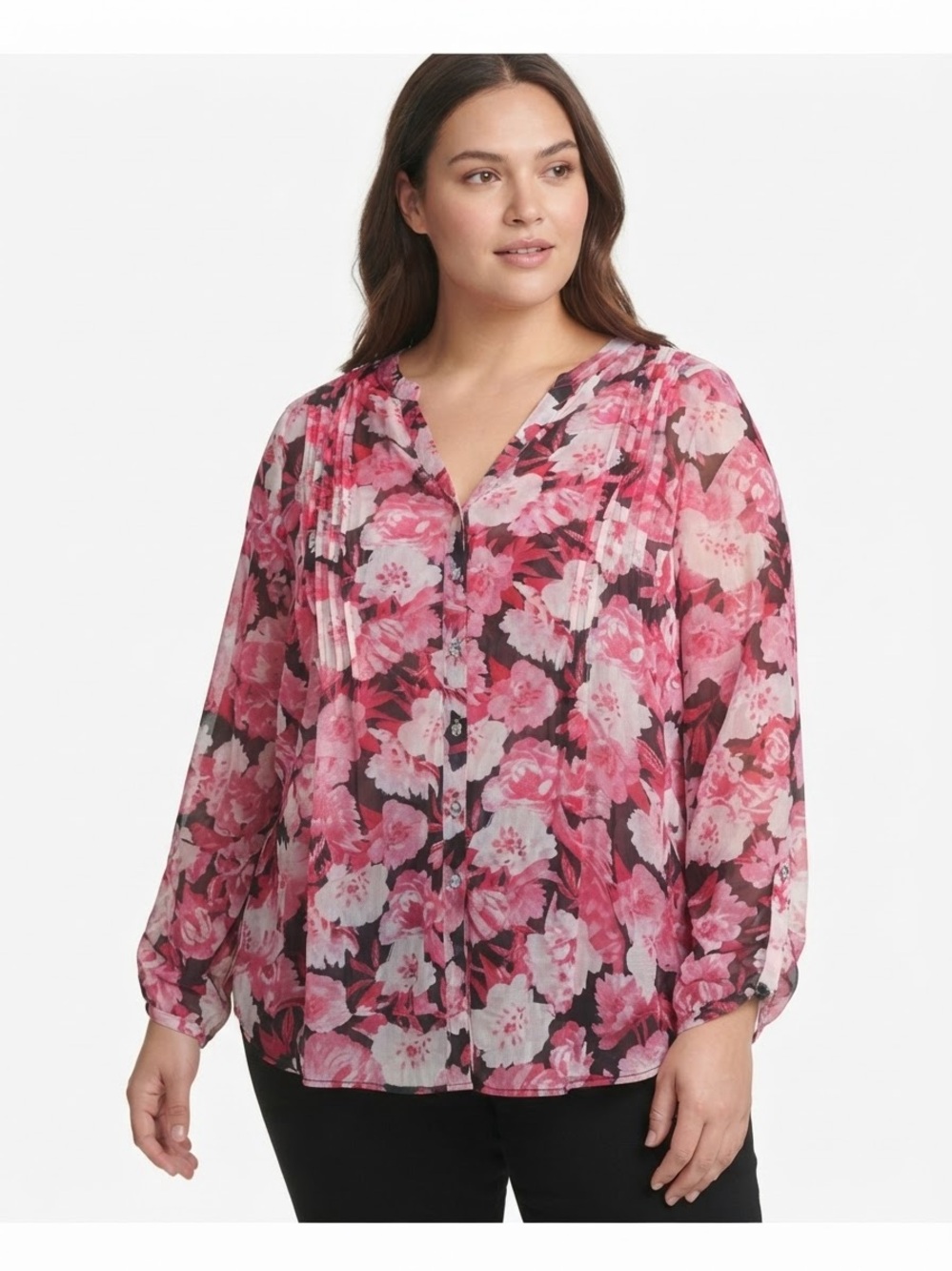 INC International Concepts Pink Floral Button-Front Blouse